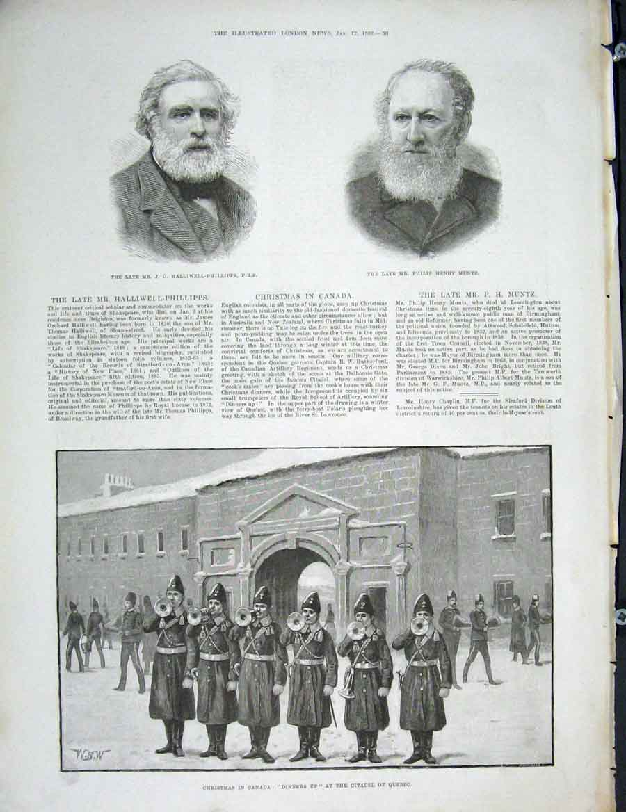 Original Old Antique Print Portrait Halliwell-Phillipps Muntz Canada Quebec 1889