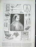 Original Old Antique Print Stuart Exhibition Regent Street London Relics 1889