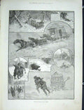 Original Old Antique Print Nova Scotia Canada Winter Sketch 1889 19th