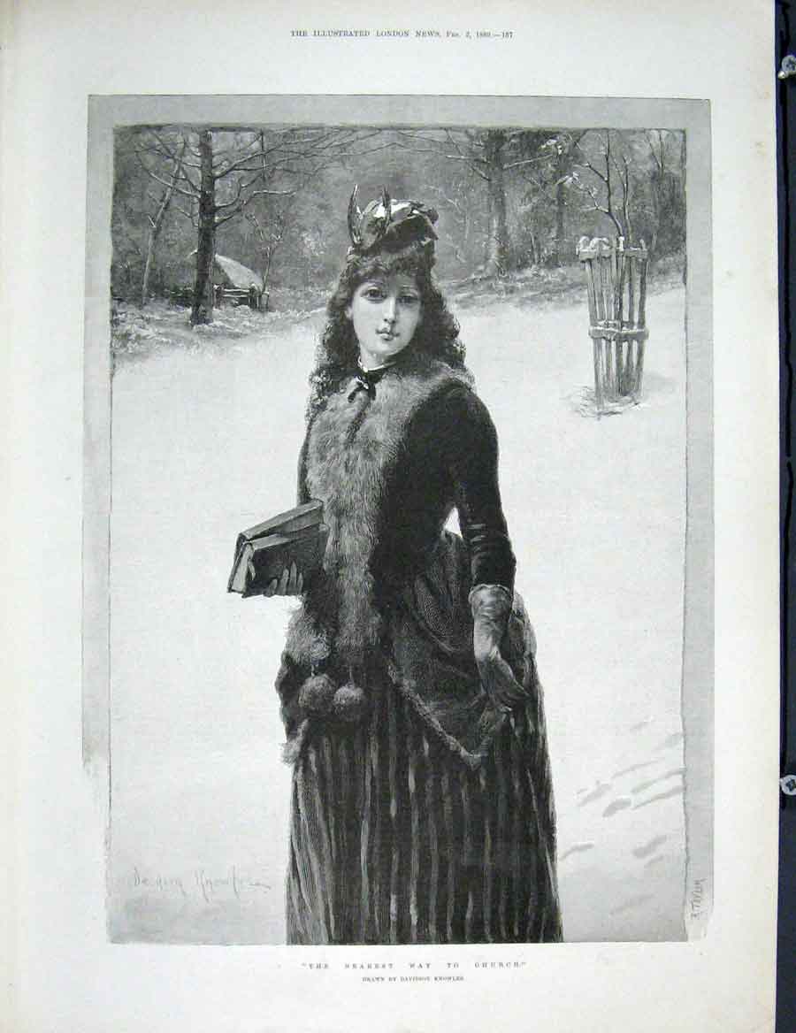 Original Old Antique Print Nearest Way Church Knowles Fine Art 1889 Victorian