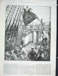 Original Old Antique Print Devil-Fish Devil Fish Hms Antigua Ship