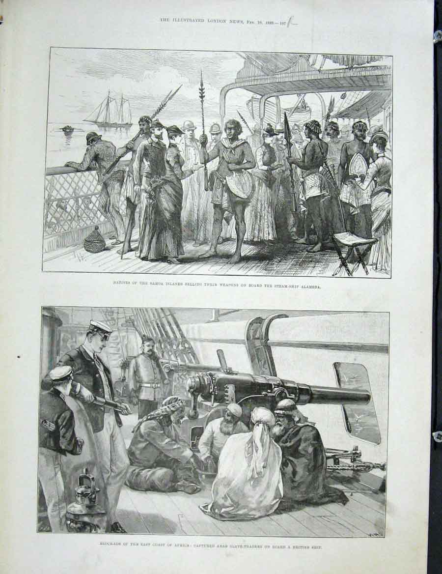 Old Antique Print Samoa Alameda Hanmer Church Largo Bay Arab Africa 1889 19th