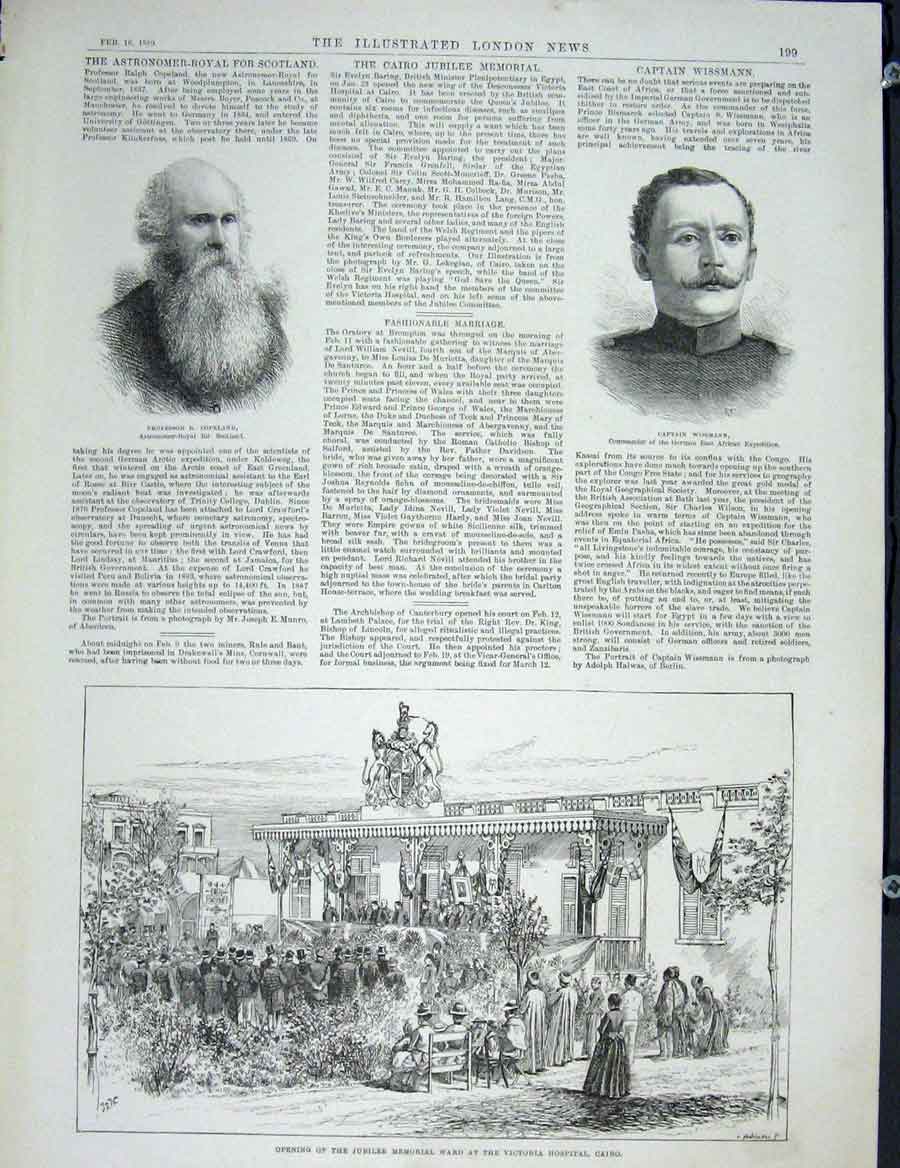 Original Old Antique Print Copeland Wissmann Memorial Hospital Cairo Egypt 1889