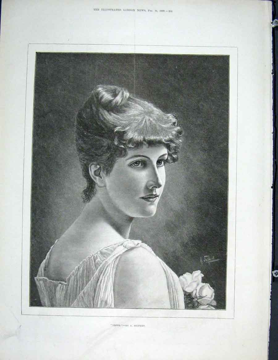 Original Old Antique Print Irene Lady Seifert Fine Art 1889 Portrait Victorian