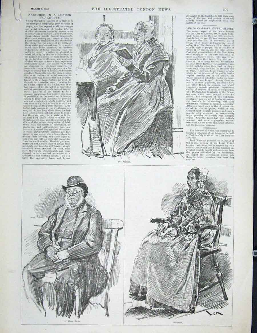 Original Old Antique Print London Workhouse Sketches Fine Art 1889 Victorian