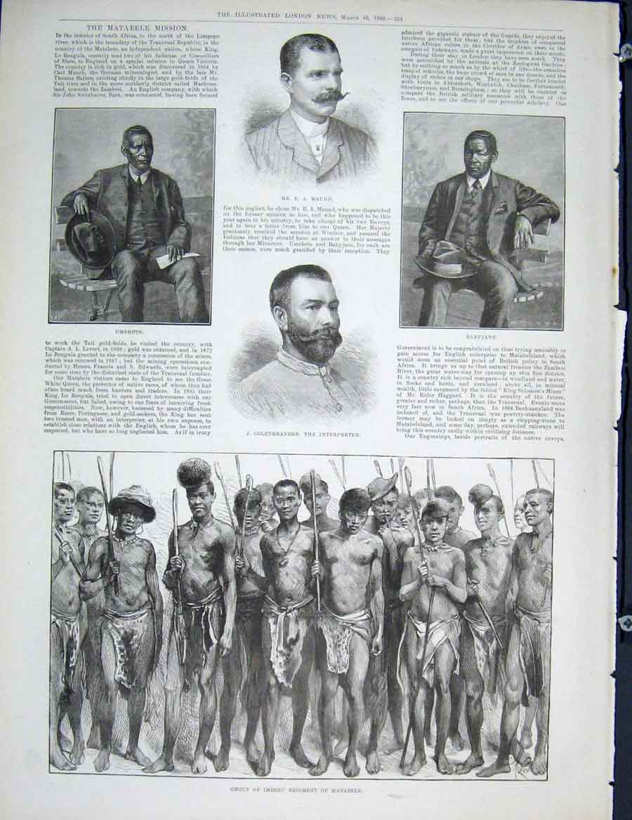 Original Old Antique Print Matabele Mission Africa Portrait Maund Colenbrander