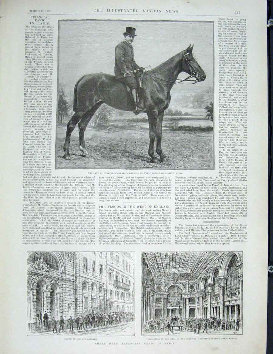 Old Antique Print Denfert-Rochereau Paris Bergere Comptor D'Escompte 1889 19th