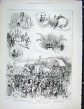 Old Antique Print Ice Carnival Royal Albert Hall Tibbits Bazaar Race 1889 19th
