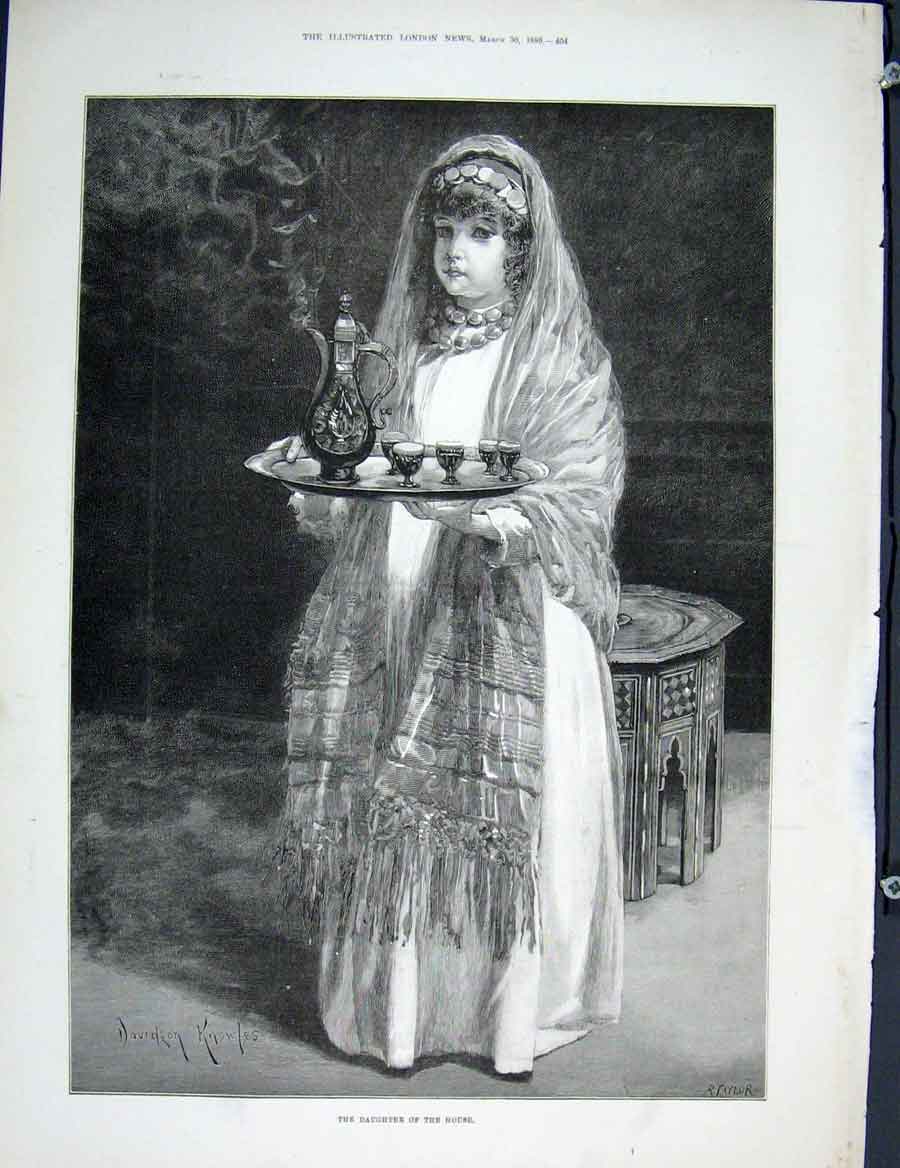 Original Old Antique Print Daughter House Knowles Fine Art 1889 19th