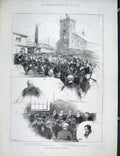 Original Old Antique Print Bright Funeral Rochdale 1889 19th Century