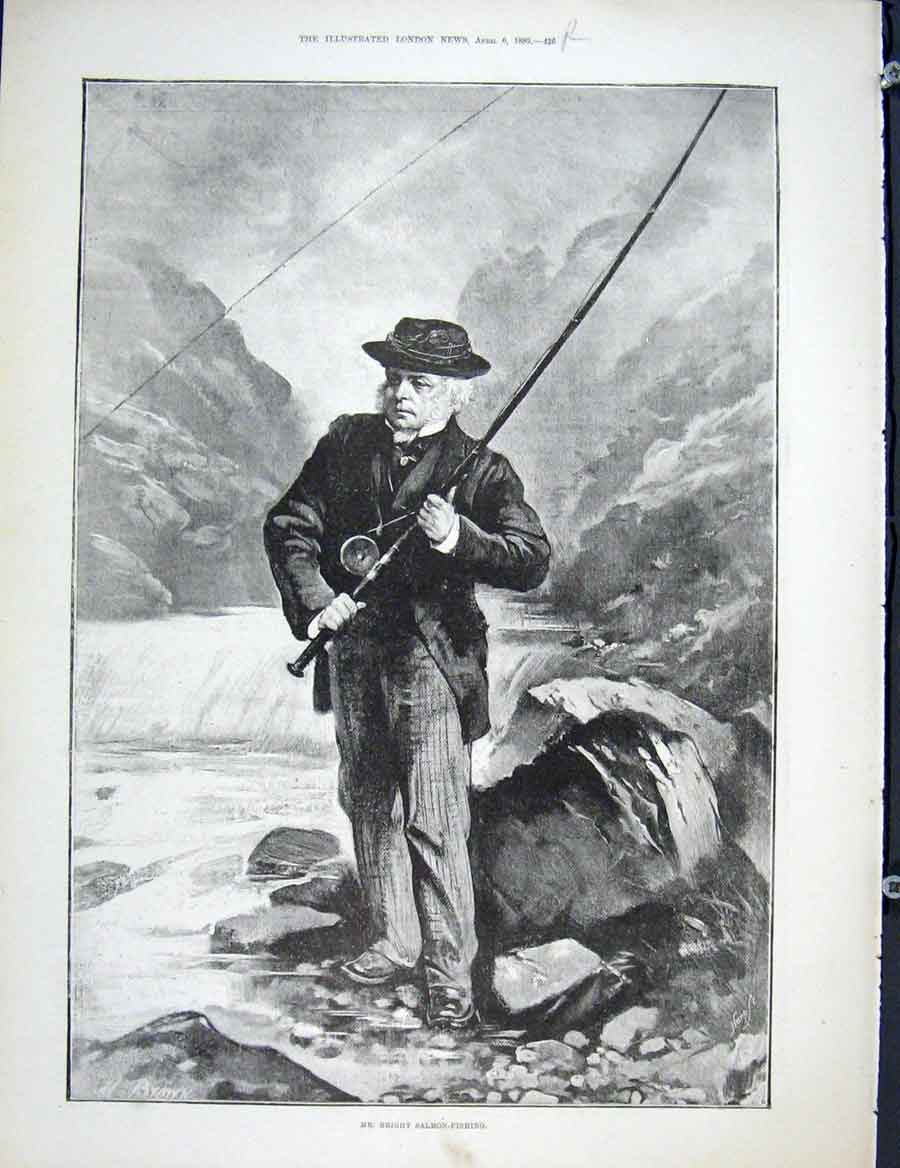 Old Antique Print Bright Salmon Fishing Portrait Gladstone House Commons