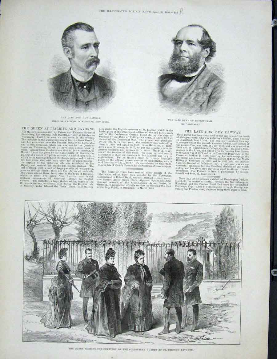 Old Antique Print Portrait Dawnay Bayonne France Cape Buffalo Cambridge