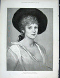 Original Old Antique Print Head Study Von Kaulbach Fine Art 1889 19th