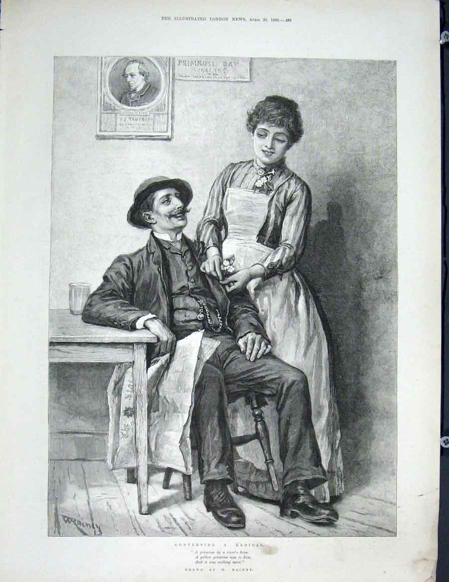 Original Old Antique Print Convert Radical Rainey Fine Art 1889 19th