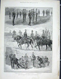 Original Old Antique Print Cavalry School Aldershott Auxillary Forces 1889 19th