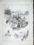 Original Old Antique Print Sandringham Queen Visit Sketch 1889 19th