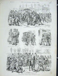 Original Old Antique Print Tram Car Strike Vienna Yeomen Buckingham Palace 1889