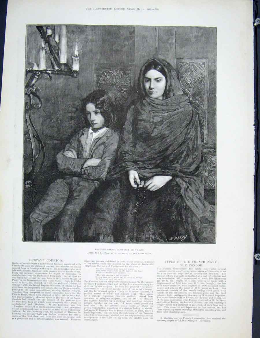 Original Old Antique Print Courtois Souvenir De Venise Fine Art 1889 Lady 19th