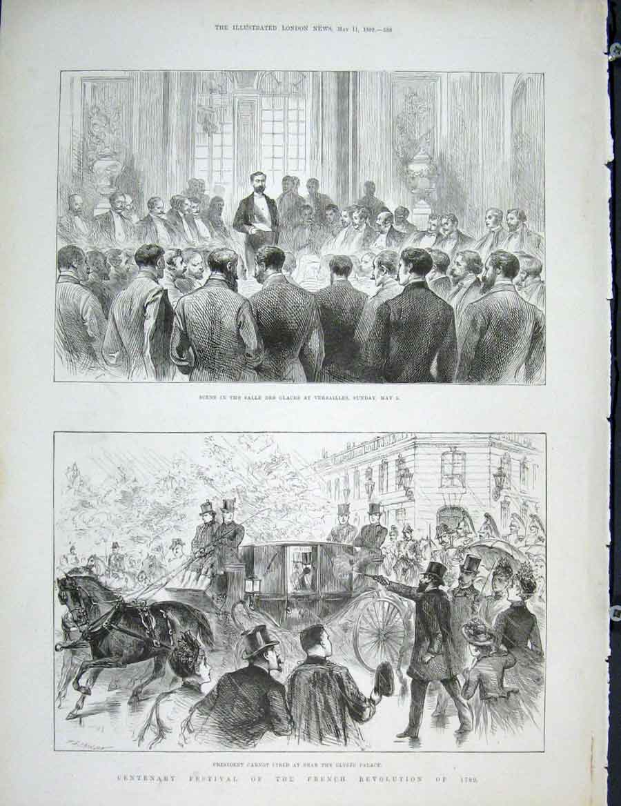 Original Old Antique Print French Revolution Festival Carnot Elysee Versailles