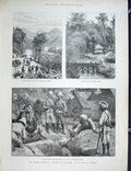Original Old Antique Print Looshai India Cole Sketches Phyrang River 1889 19th
