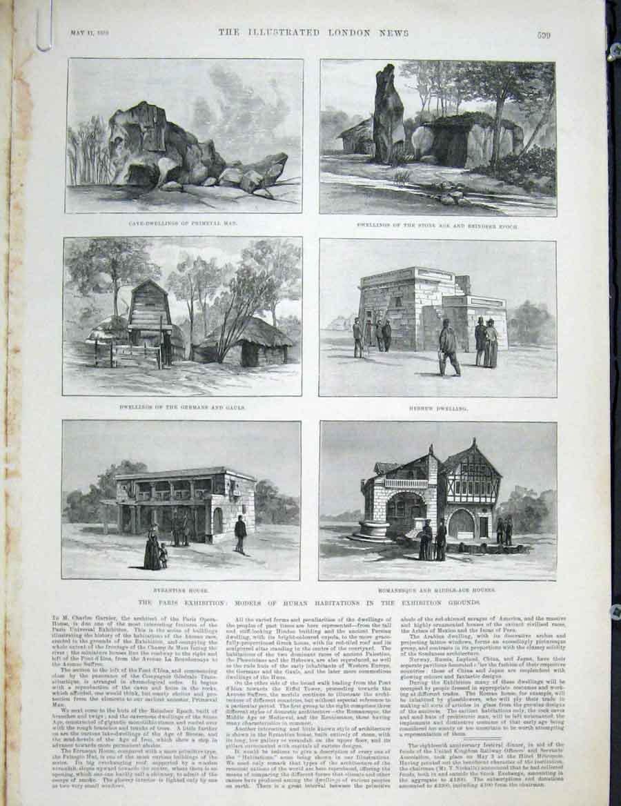 Original Old Antique Print Paris Exhibition Human Habitations Models Trocadero