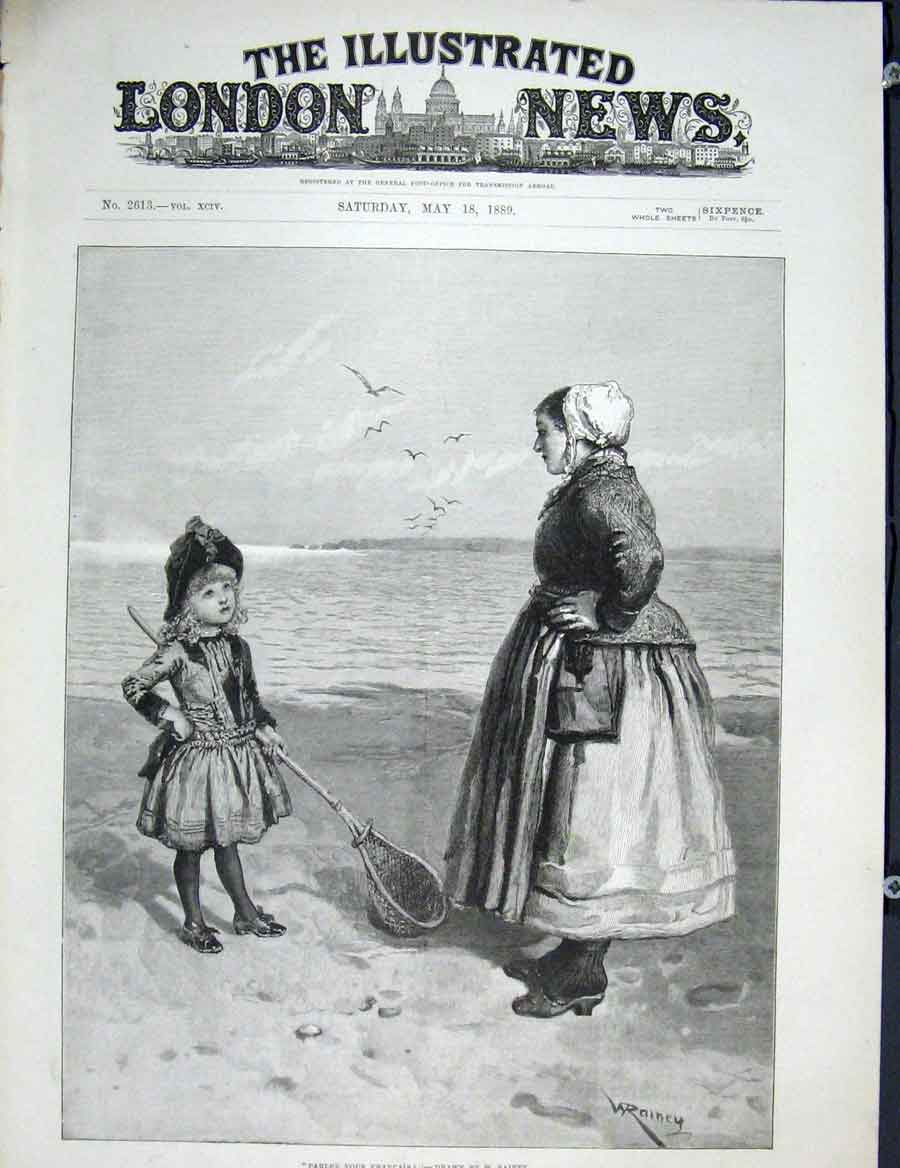 Original Old Antique Print Rainey Parlez Vous Francais Fine Art 1889 Victorian
