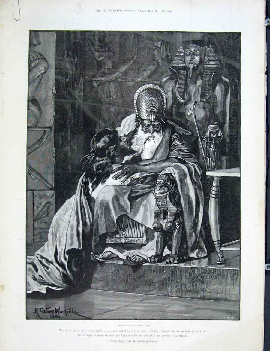 Original Old Antique Print Rider Haggard Woodville Cleopatra 1889 Victorian