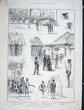 Old Antique Print Paris Exhibition Sketches Colonial Pavilion War Machine