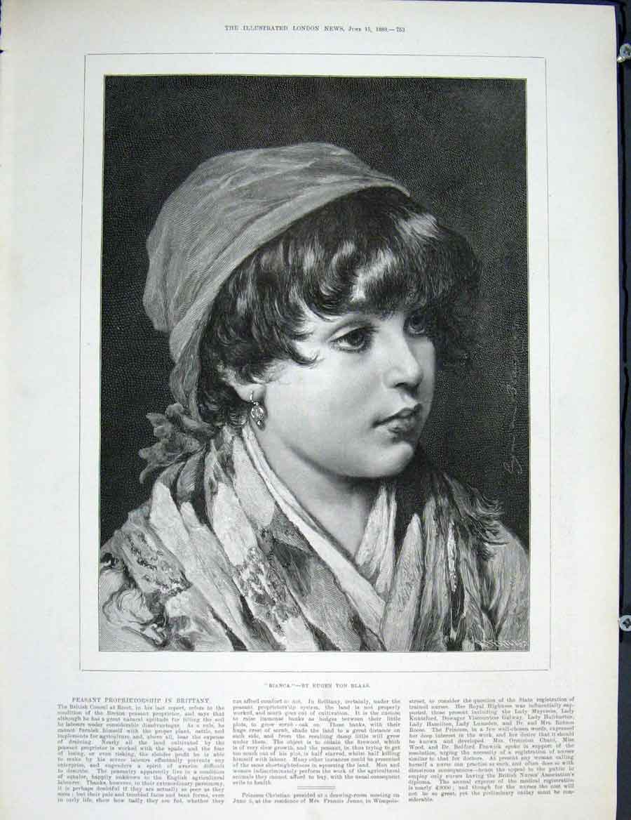 Original Old Antique Print Bianca Eugen Von Blaas Fine Art 1889 19th