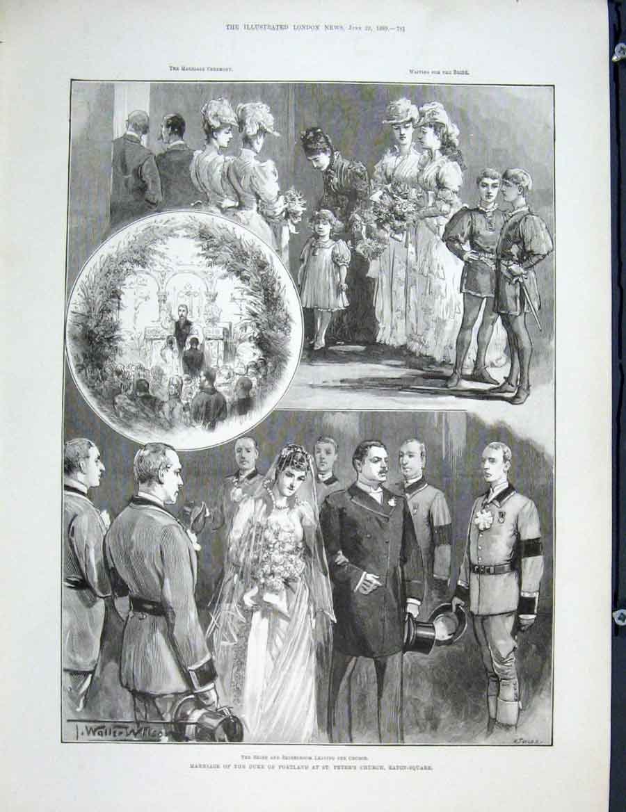 Old Antique Print Portland St Peter'S Church Eaton Square London Marriage