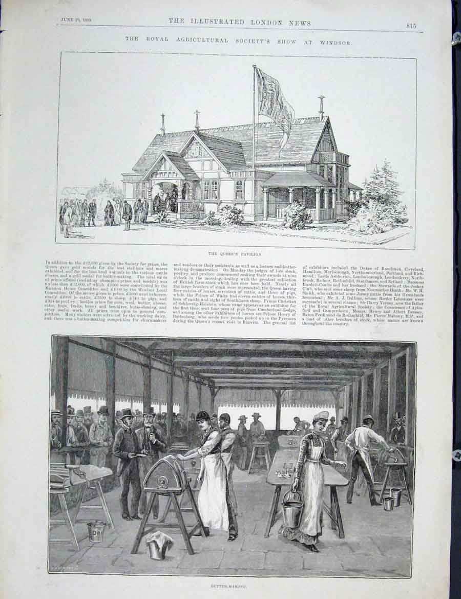 Old Antique Print Windsor Show Agricultural Society Queen Pavilion Butter