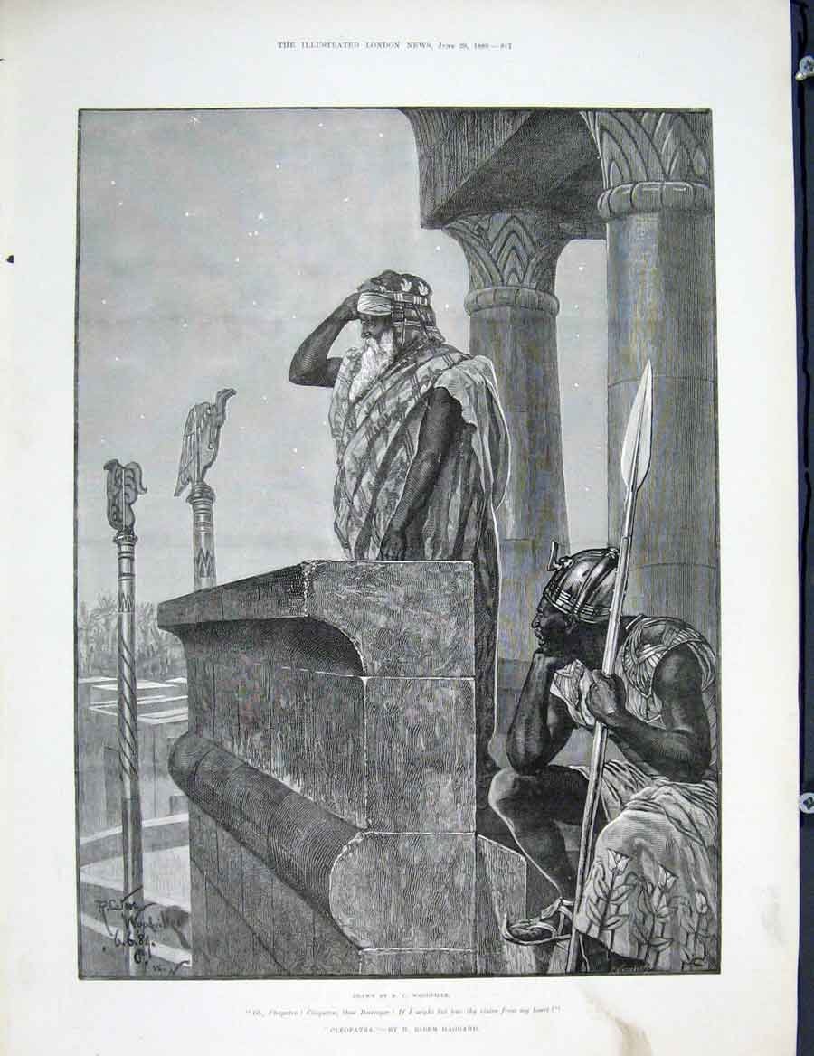 Original Old Antique Print Cleopatra Rider Haggard Woodville Fine Art 1889 19th