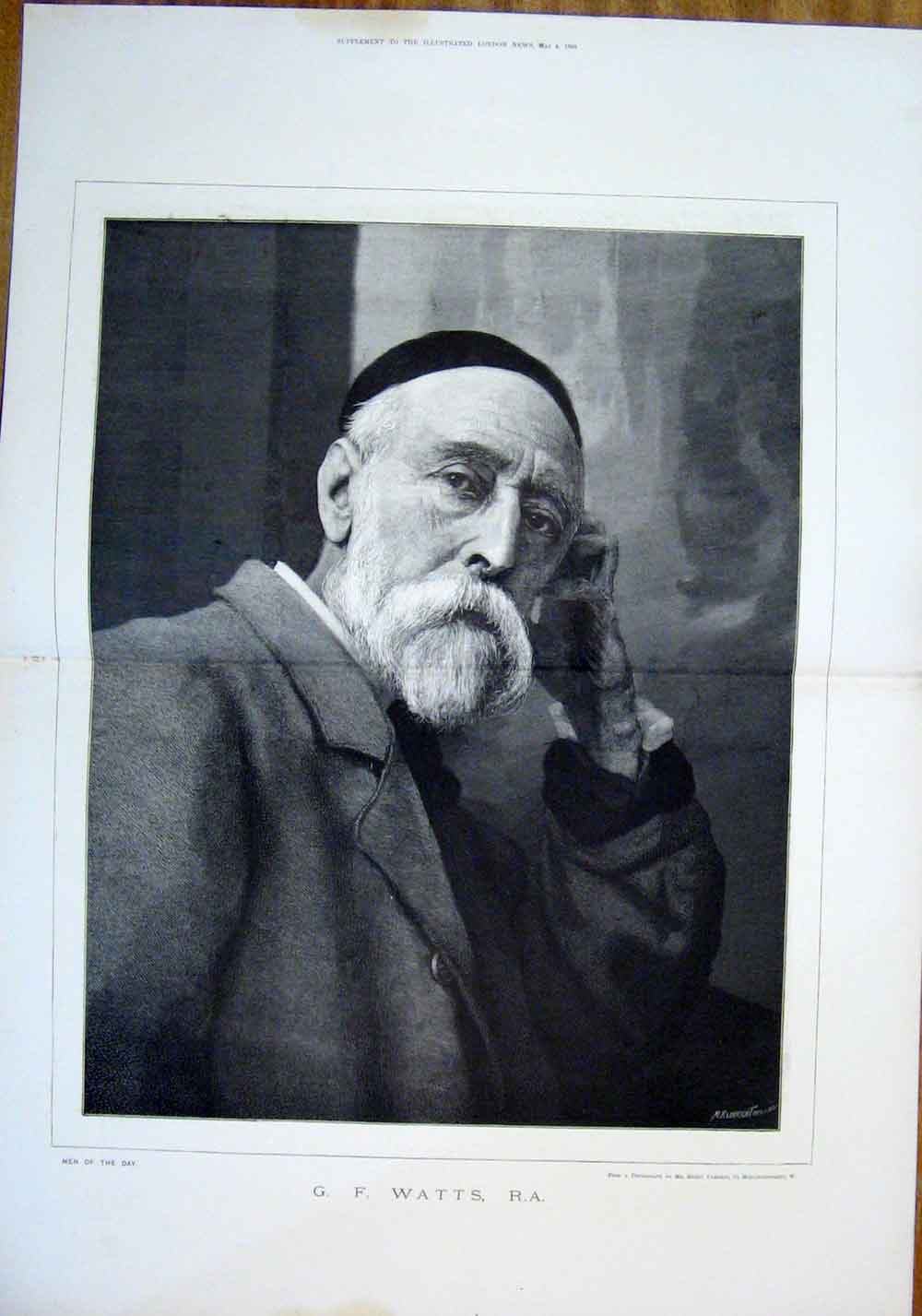 Original Old Antique Print Watts Portrait Fine Art 1889 19th Century