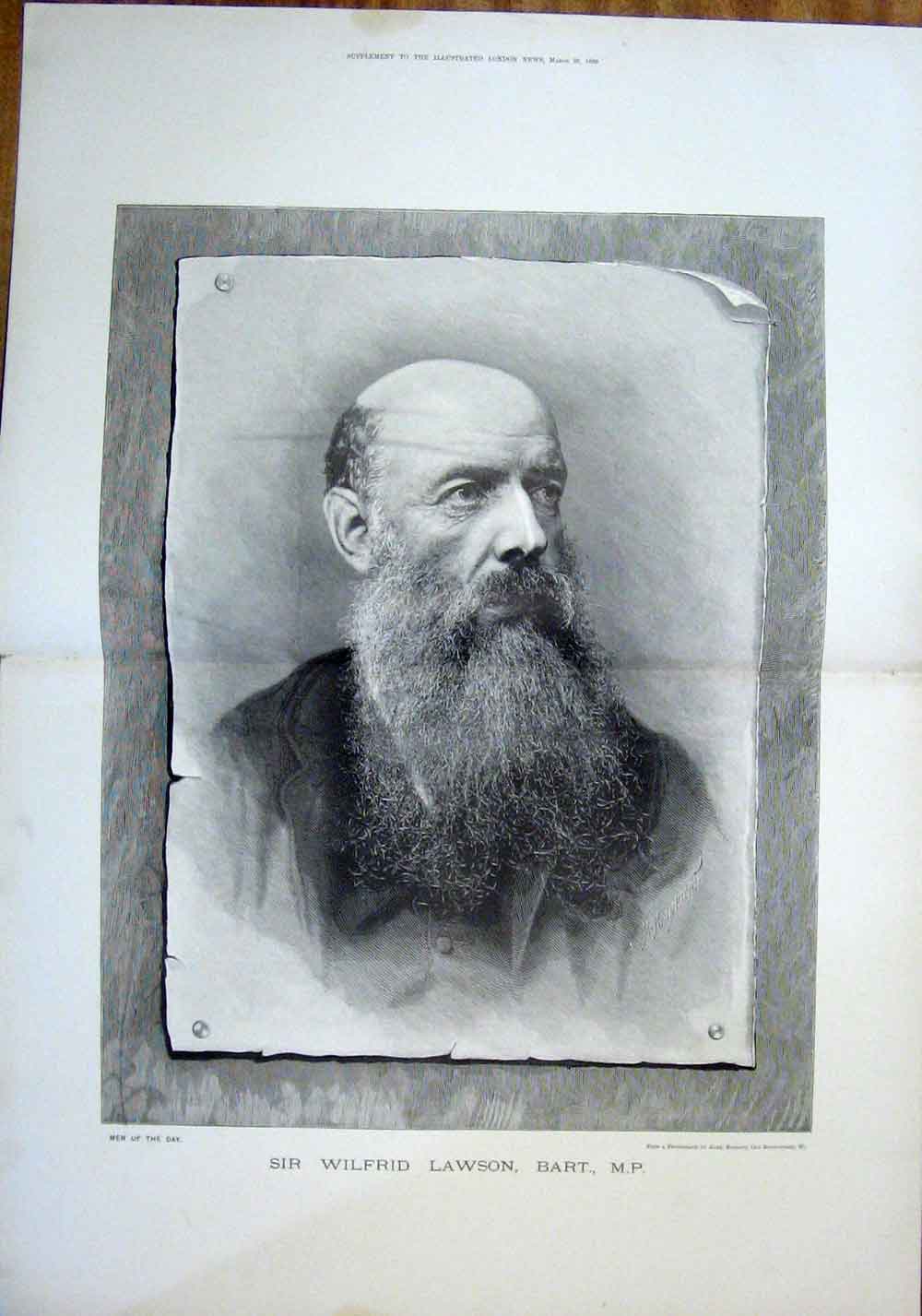 Original Old Antique Print Portrait Lawson Bassano Fine Art 1889 19th
