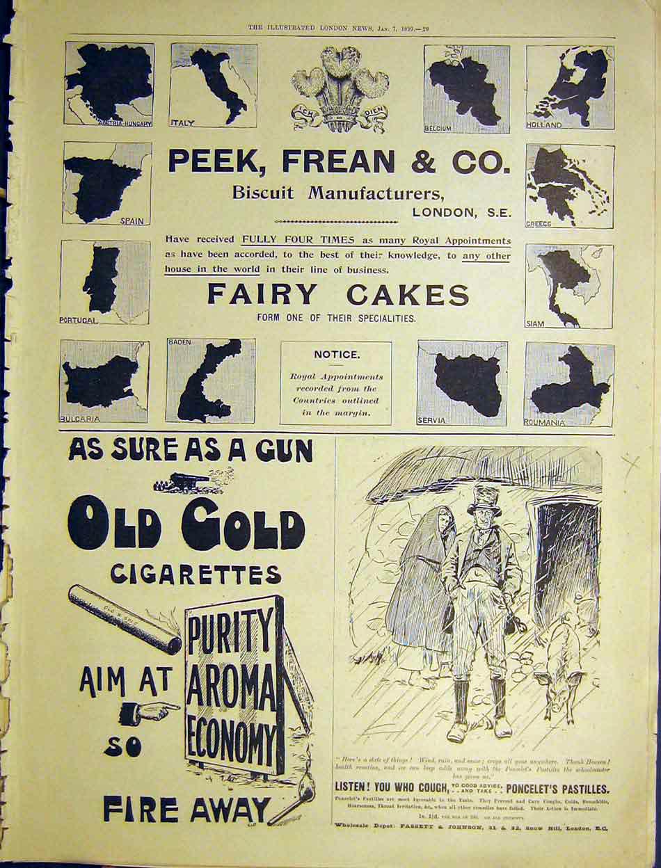 Original Old Antique Print Peek Frean Biscuit Manufacturers Fairy Cakes 1899