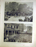 Original Old Antique Print Calcutta Curzon Johannesburg Demonstrations 1899 19th
