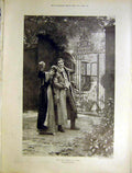Original Old Antique Print Knolwes Art 1899 Her Last Glimpse Home Lady Farewell