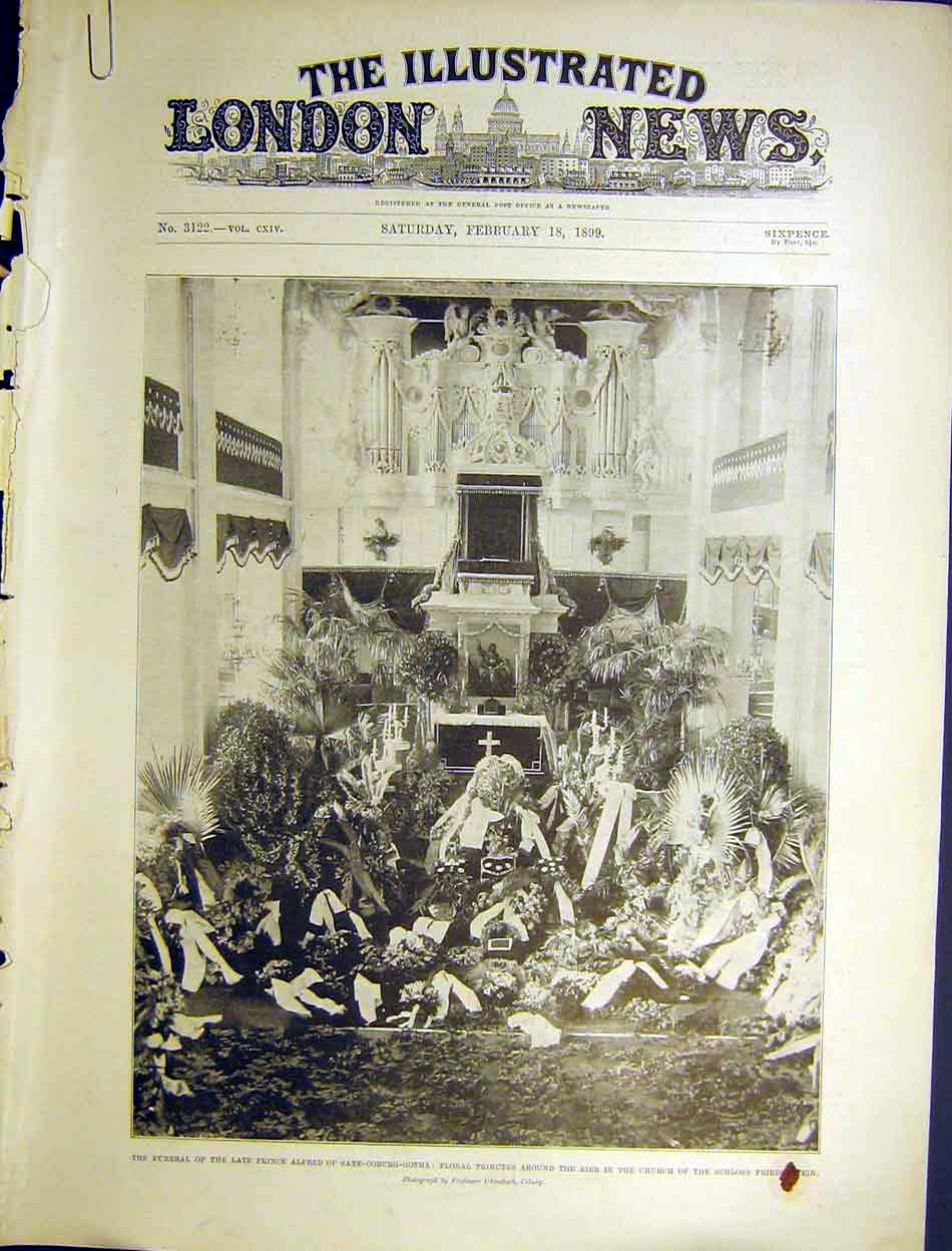 Original Old Antique Print Prince Alfred Funeral Saxe-Coburg-Gotha Schloss 1899