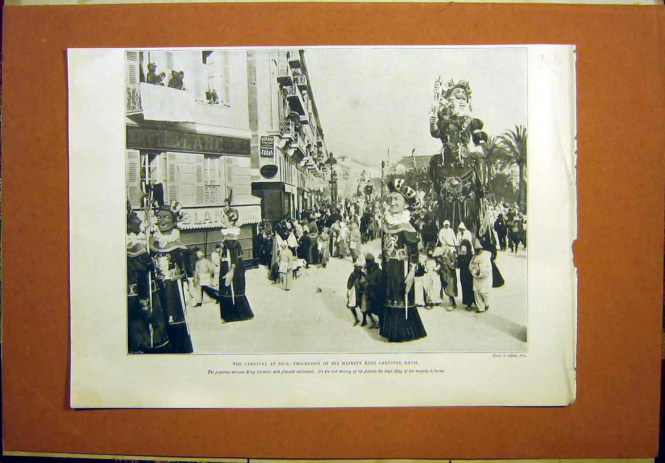Original Old Antique Print Carnival Nice Procession King 1899 19th