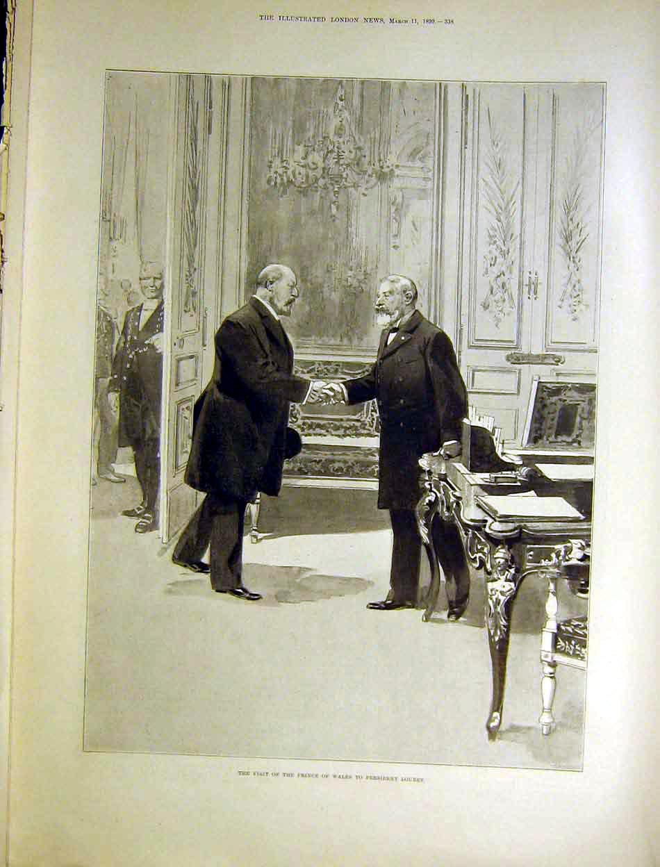 Original Old Antique Print Prince Wales President Loubet Visit 1899 Victorian