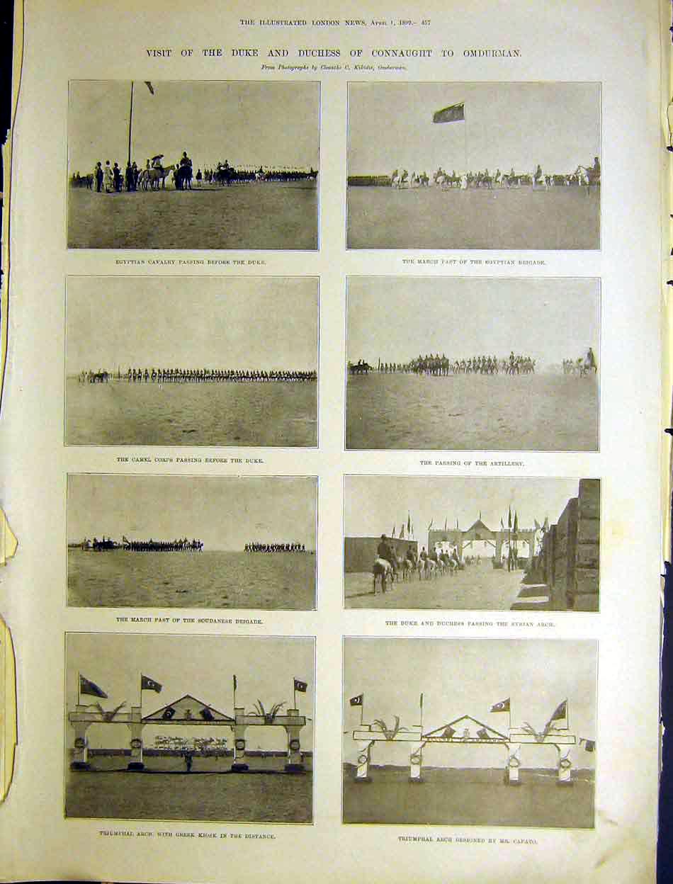 Original Old Antique Print Duke Duchess Connaught Omdurman Arch Capato 1899 19th
