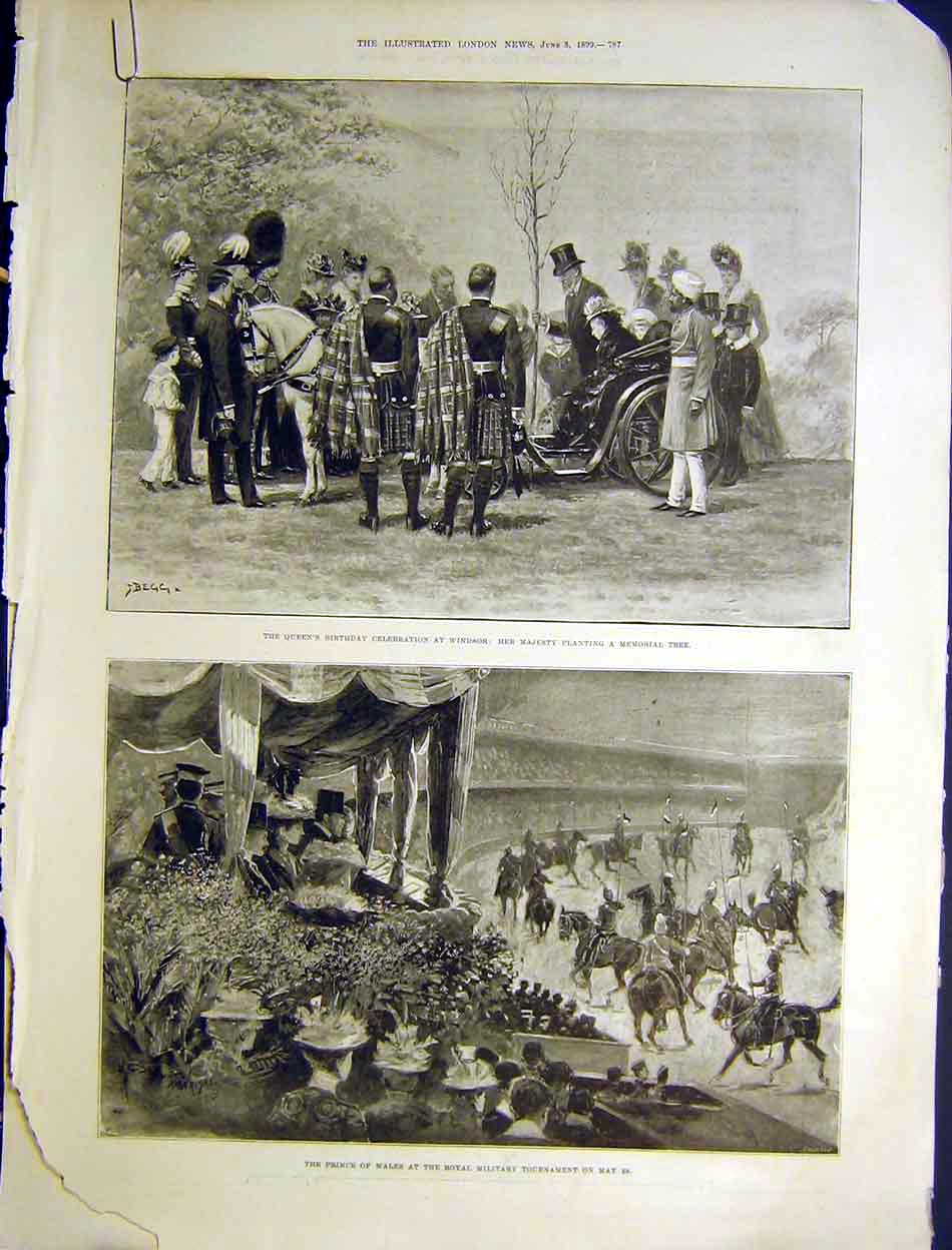 Old Antique Print Queen Birthday Celebrations Windsor Royal Military 1899 19th
