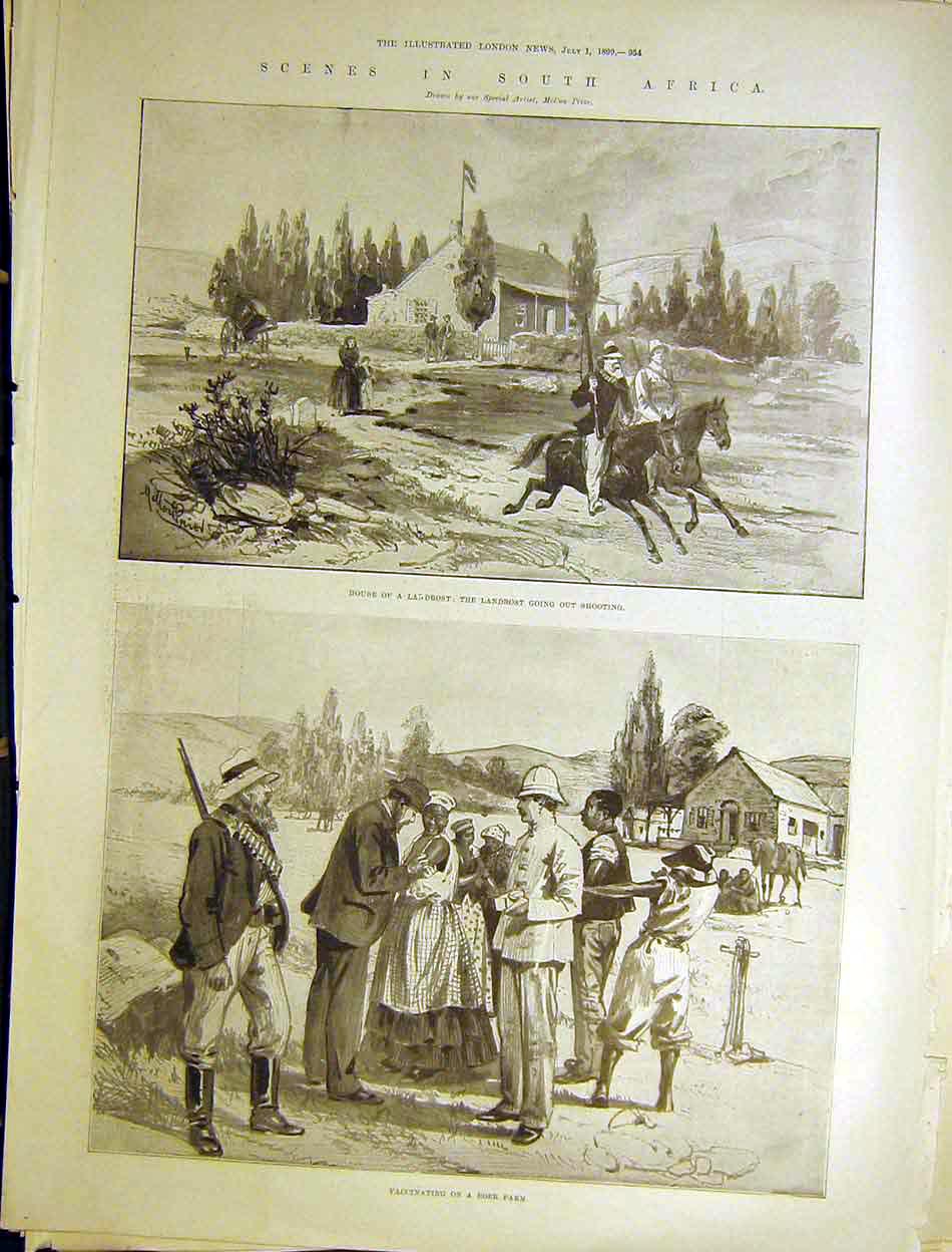 Original Old Antique Print South Africa Sketches Landrost Boer Farm Prior 1899
