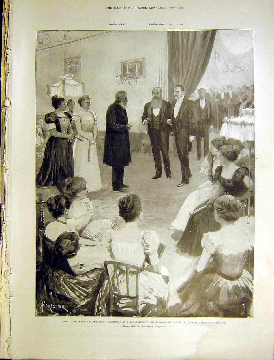 Old Antique Print Bloemfontein Conference Milner Kruger Africa Boer 1899 19th