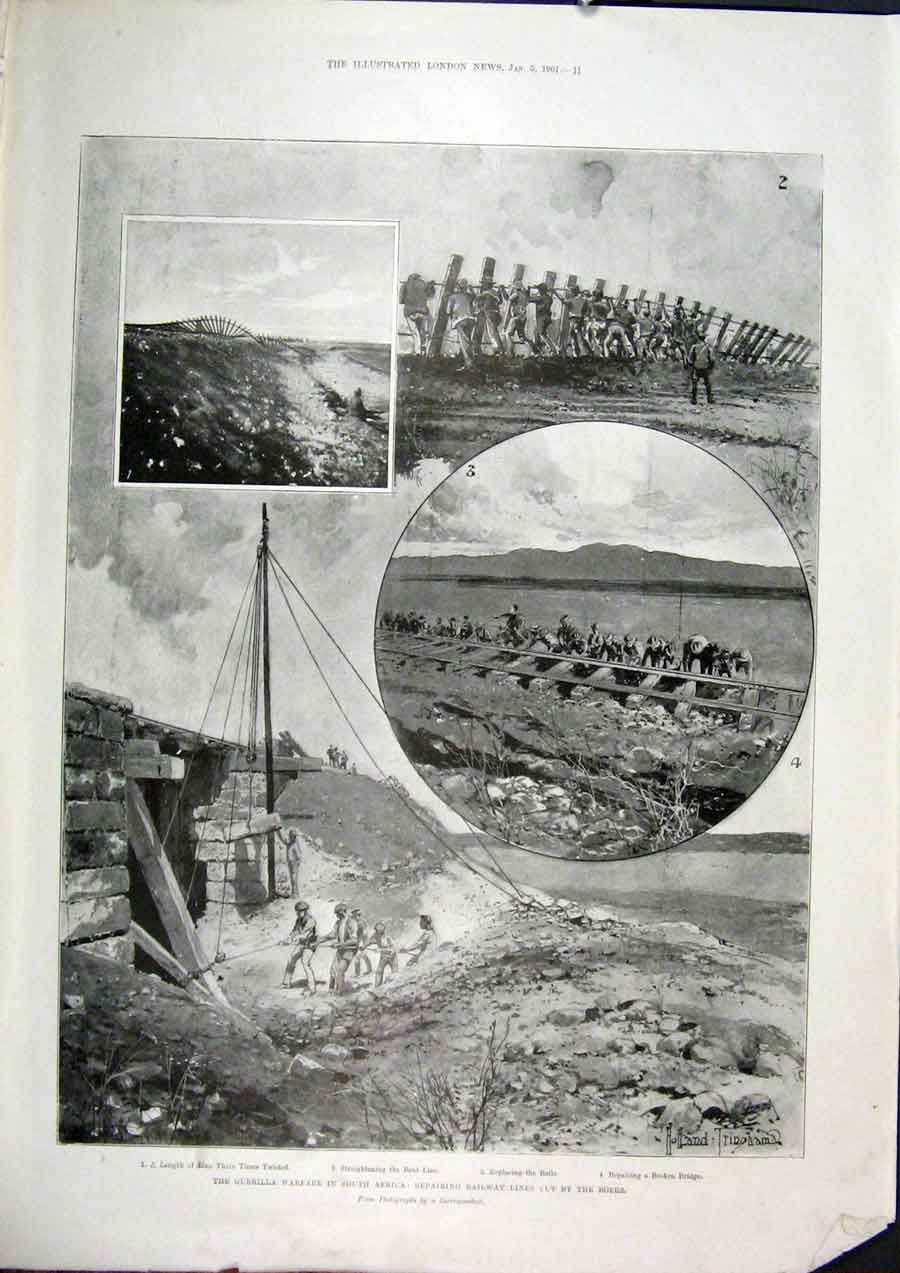 Original Old Antique Print Africa Guerilla War Railway Boers 1901 20th