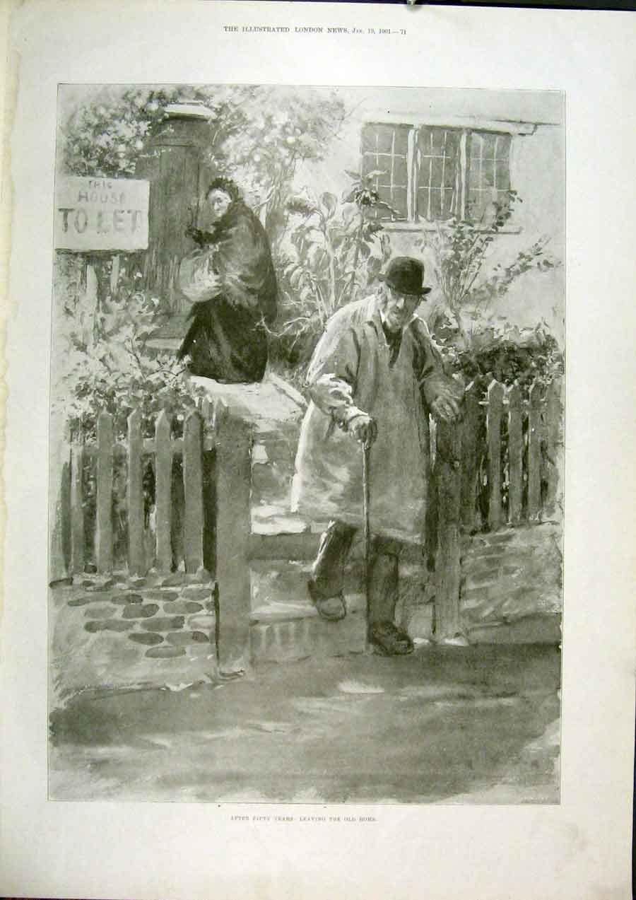 Original Old Antique Print Home House Let Rent Cottage Fifty Years 1901 20th