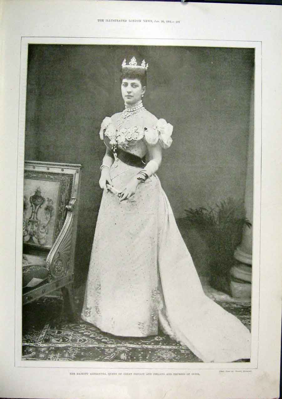 Original Old Antique Print Portrait Alexandra Queen Ireland India Britain
