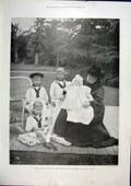 Original Old Antique Print Duke Queen Portrait York Grandchildren Royal Garden