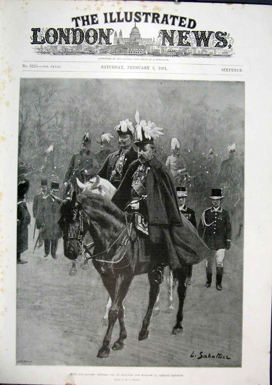 Original Old Antique Print Kaiser King German Emperor England 1901 Victorian