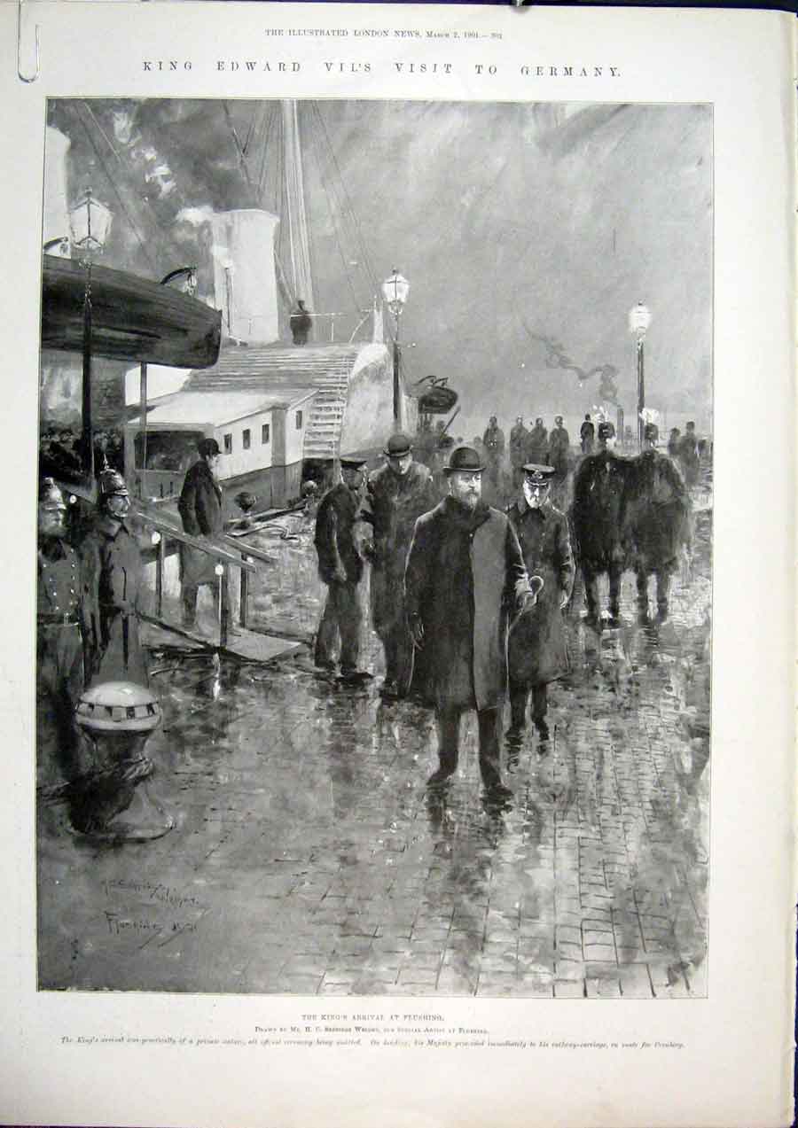 Original Old Antique Print Flushing King Germany Waterloo Station London Milner